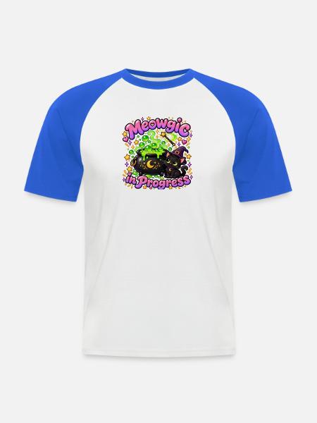 Meowagic in Progress – Katzenzauber Neon - Männer Baseball-T-Shirt - Weiß/Royalblau