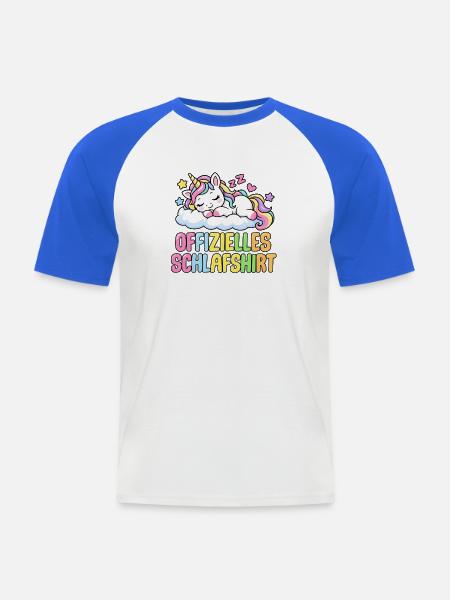 Schlafshirt Einhorn - Männer Baseball-T-Shirt - Weiß/Royalblau