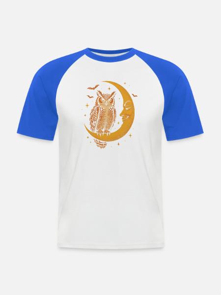 Die Eule auf der Mondsichel - Männer Baseball-T-Shirt - Weiß/Royalblau