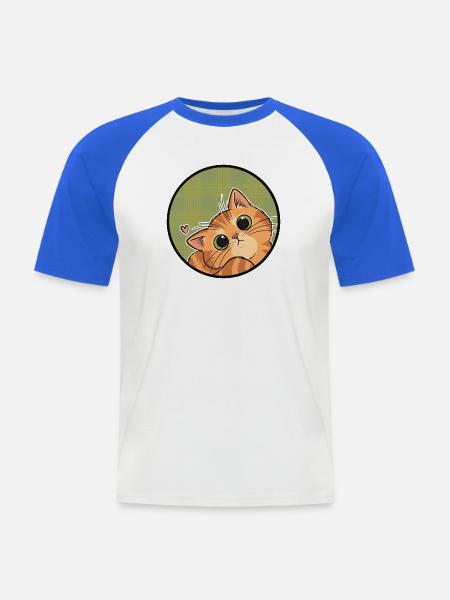 Neugieriges Kätzchen auf Karo - Männer Baseball-T-Shirt - Weiß/Royalblau