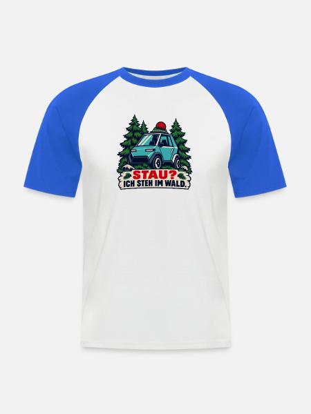 Stau? Ich steh im Wald - Männer Baseball-T-Shirt - Weiß/Royalblau