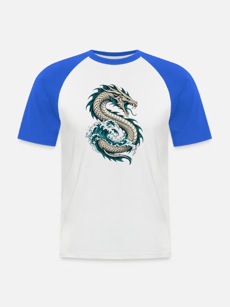 Jörmungandr – Midgardschlange in Meereswellen - Männer Baseball-T-Shirt - Weiß/Royalblau