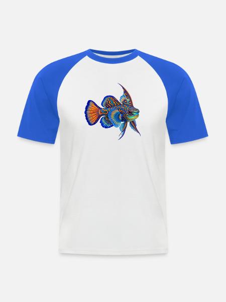 Mandarinfisch - Männer Baseball-T-Shirt - Weiß/Royalblau