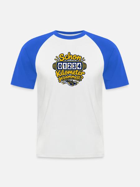 Kilometer sammeln – Laufmotivation  - Männer Baseball-T-Shirt - Weiß/Royalblau