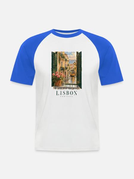 Lissabon Romantisches Fenster Portugal - Männer Baseball-T-Shirt - Weiß/Royalblau