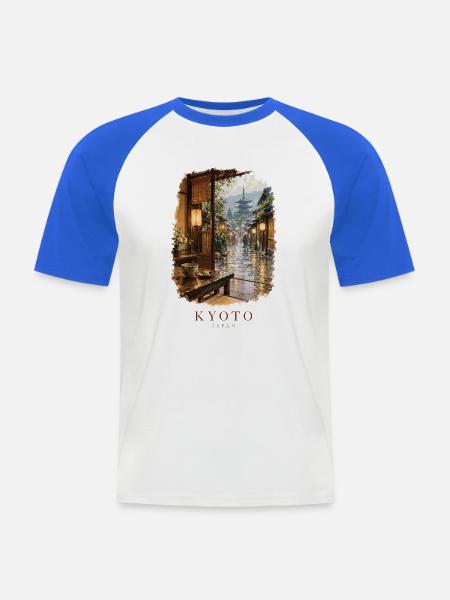 Kyoto Japan Friedlicher Teehausblick - Männer Baseball-T-Shirt - Weiß/Royalblau