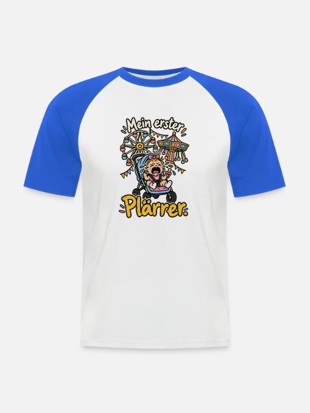 Mein erster Plärrer - Männer Baseball-T-Shirt - Weiß/Royalblau