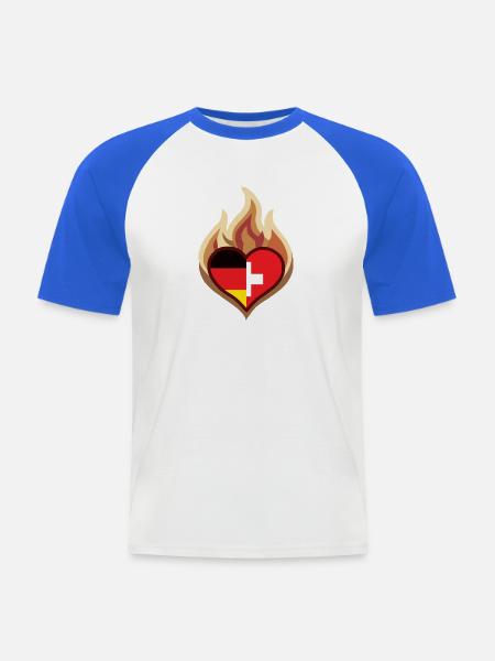 Flammenherz Deutschland Schweiz - Männer Baseball-T-Shirt - Weiß/Royalblau