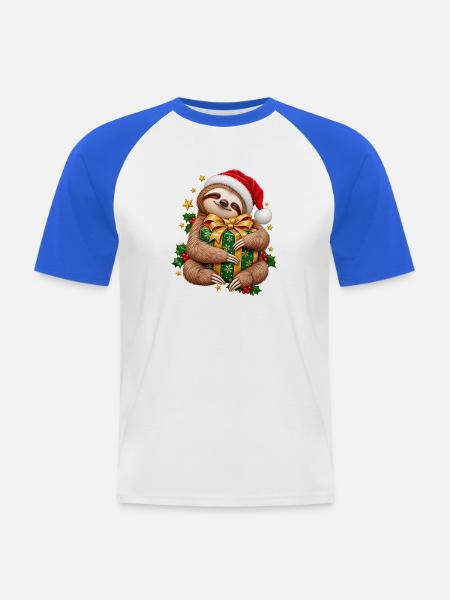 Weihnachtsfaultier Kuschelgeschenk - Männer Baseball-T-Shirt - Weiß/Royalblau
