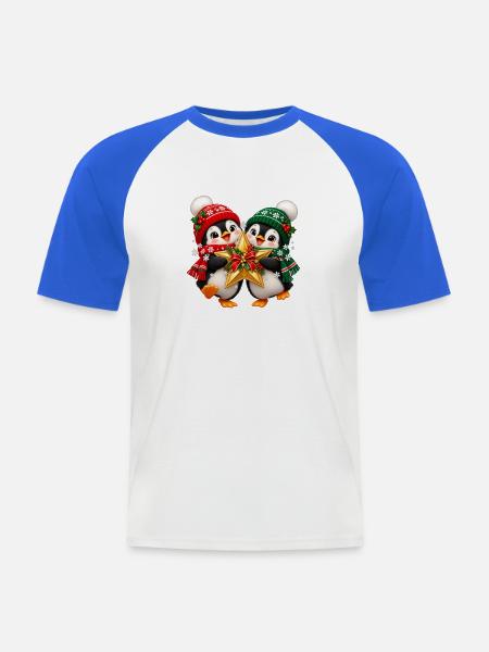 Zwei Pinguine Weihnachtstraum - Männer Baseball-T-Shirt - Weiß/Royalblau