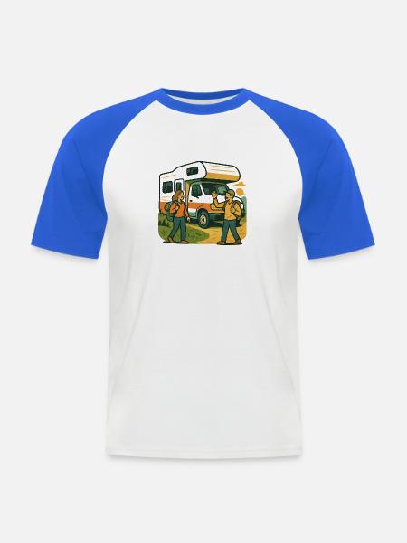 Geschenk für die erste Wohnmobilreise - Männer Baseball-T-Shirt - Weiß/Royalblau