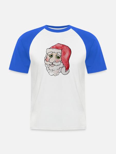 Verspieltes Aquarell-Weihnachtsmannporträt - Männer Baseball-T-Shirt - Weiß/Royalblau