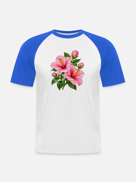 Rosa Hibiskusblüte - Männer Baseball-T-Shirt - Weiß/Royalblau