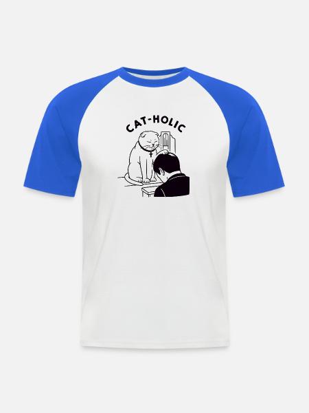 Katzenholische lustige Priesterkatze - Männer Baseball-T-Shirt - Weiß/Royalblau