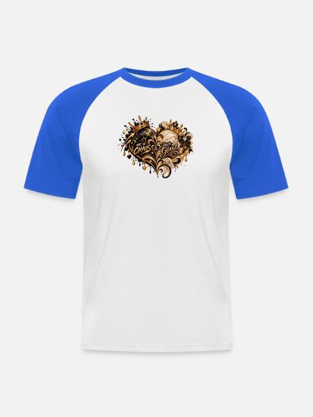 Chaos & Glanz Herzgold Fusion - Männer Baseball-T-Shirt - Weiß/Royalblau