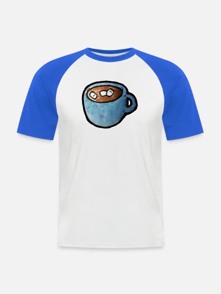 Blauer Aquarell-Tassen-Kakao mit Marshmallows - Männer Baseball-T-Shirt - Weiß/Royalblau
