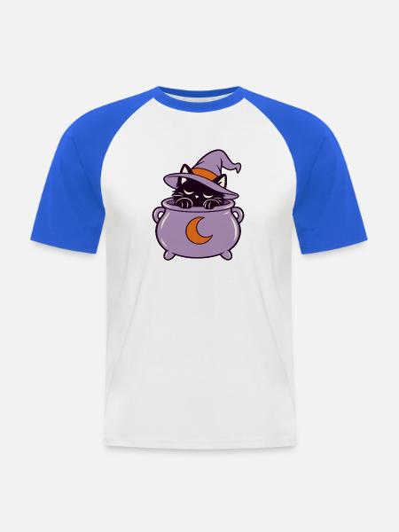 Katzenzauber im Hexenkessel - Männer Baseball-T-Shirt - Weiß/Royalblau