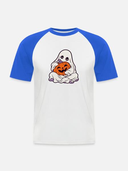 Kuschelige Geisterkürbis Halloween - Männer Baseball-T-Shirt - Weiß/Royalblau