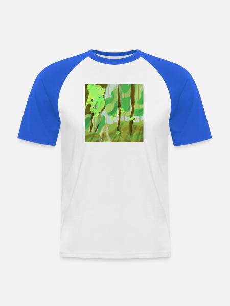 Waldlandschaft in Grüntönen - Männer Baseball-T-Shirt - Weiß/Royalblau