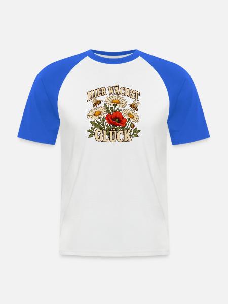 Hier wächst Glück Blumen im Garten - Männer Baseball-T-Shirt - Weiß/Royalblau