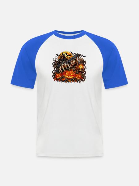 Grim Reaper Halloween Kürbis-Szene - Männer Baseball-T-Shirt - Weiß/Royalblau