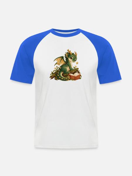 Märchendrache und verzaubertes Buch - Männer Baseball-T-Shirt - Weiß/Royalblau