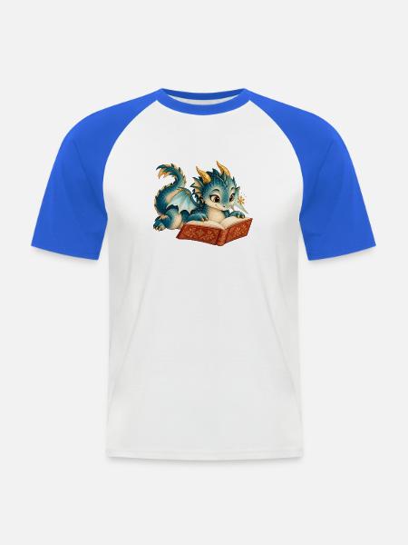 Blaues Drachen-Lesebuch - Männer Baseball-T-Shirt - Weiß/Royalblau