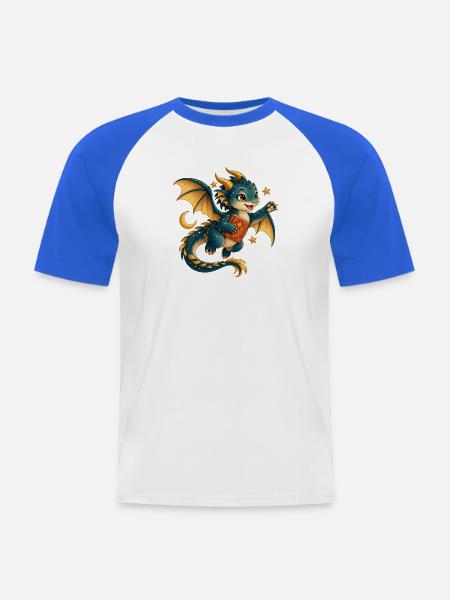 Sternendrache mit Goldenem Buch - Männer Baseball-T-Shirt - Weiß/Royalblau