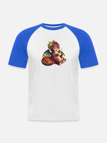 Süßer Drachentee und Buch - Männer Baseball-T-Shirt - Weiß/Royalblau