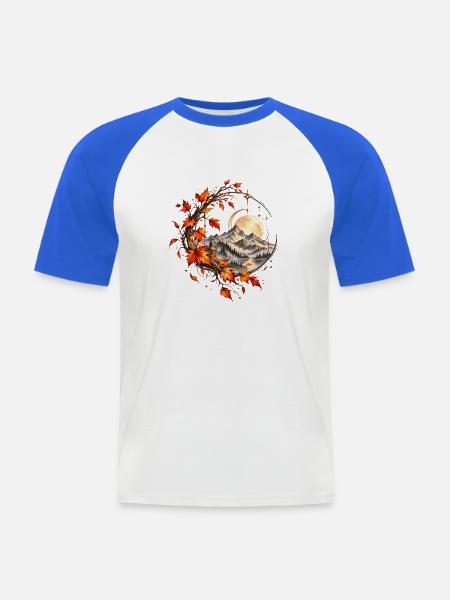 Herbstmond über stillen Bergen - Männer Baseball-T-Shirt - Weiß/Royalblau