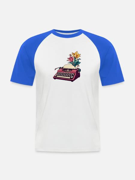 Schreibmaschine baut einen Papiergarten an - Männer Baseball-T-Shirt - Weiß/Royalblau