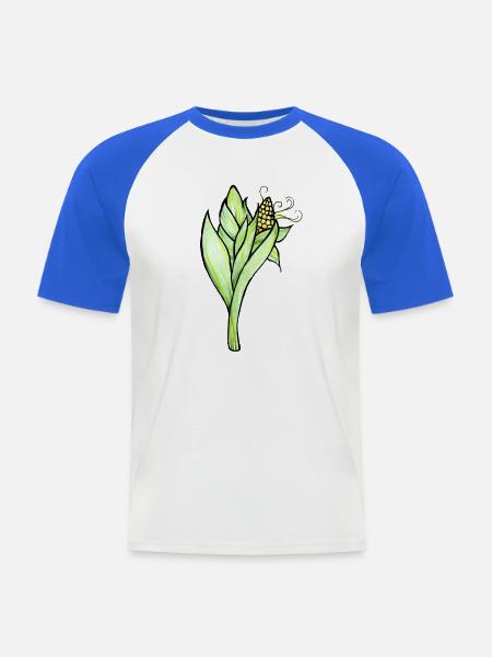 Aquarell-Maispflanzenillustration - Männer Baseball-T-Shirt - Weiß/Royalblau