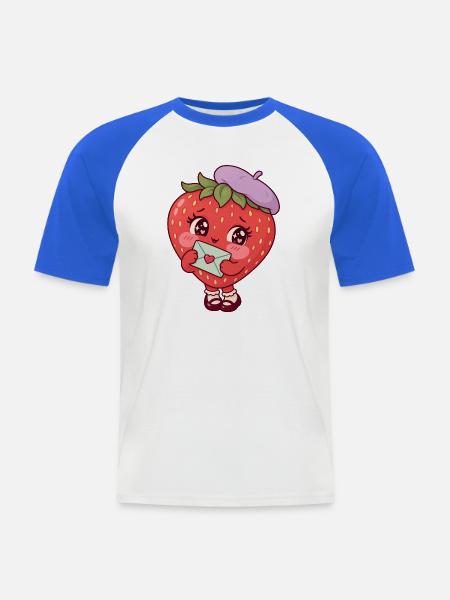 Erdbeere mit Liebesbrief – niedliche Fruchtfigur - Männer Baseball-T-Shirt - Weiß/Royalblau