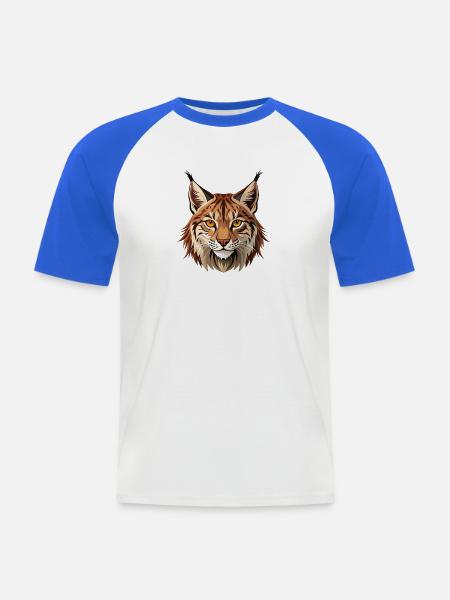 Wilder Luchs - Männer Baseball-T-Shirt - Weiß/Royalblau
