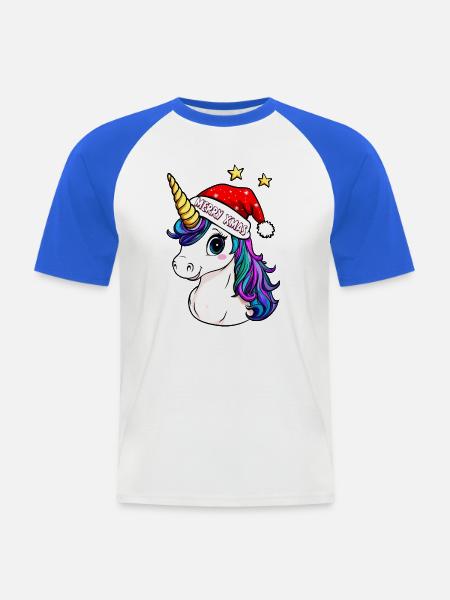 Einhorn Weihnachten - Männer Baseball-T-Shirt - Weiß/Royalblau