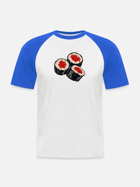 Retro Sushi Maki Schwarz Rot - Männer Baseball-T-Shirt - Weiß/Royalblau