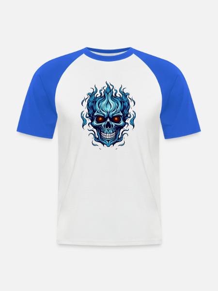 Blauer Flammenschädel - Männer Baseball-T-Shirt - Weiß/Royalblau