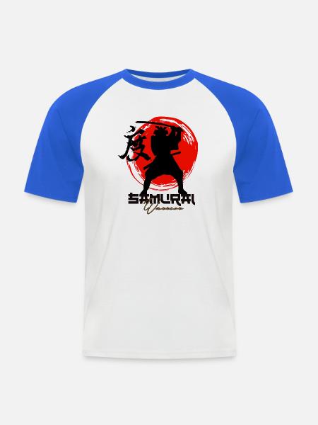 Roter Kreis-Krieger-Silhouette - Männer Baseball-T-Shirt - Weiß/Royalblau