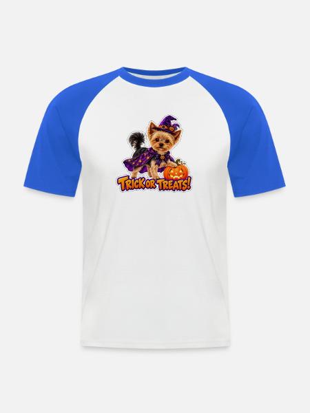 Halloween-Hund mit Kürbis - Männer Baseball-T-Shirt - Weiß/Royalblau