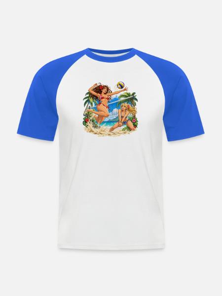 Island Spike Showdown - Männer Baseball-T-Shirt - Weiß/Royalblau