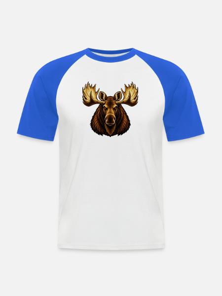 Der Elchbulle - Männer Baseball-T-Shirt - Weiß/Royalblau