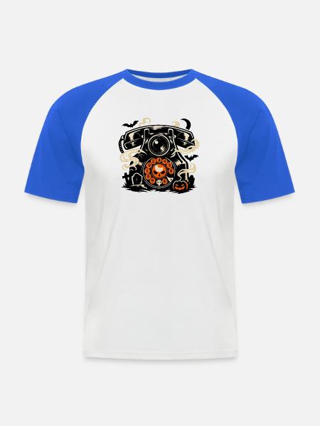 Spuktelefon Halloween Motiv - Männer Baseball-T-Shirt - Weiß/Royalblau