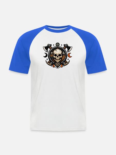 Schädel Schild Ritual-Motiv - Männer Baseball-T-Shirt - Weiß/Royalblau