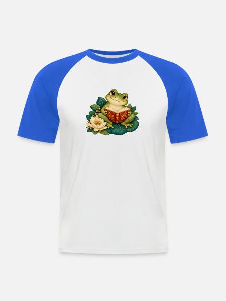 Froschleser auf Seerosen - Männer Baseball-T-Shirt - Weiß/Royalblau