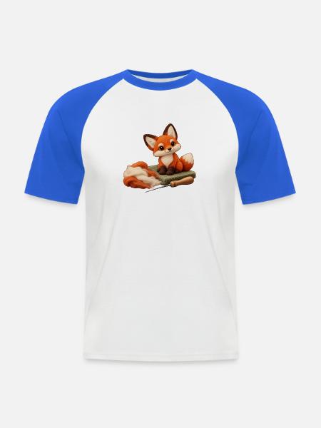 Filzfuchs-Basteltisch - Männer Baseball-T-Shirt - Weiß/Royalblau