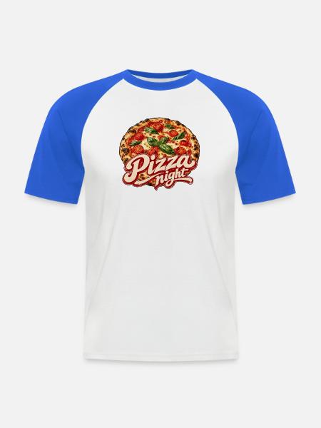 Pizza Night Logo Druck - Männer Baseball-T-Shirt - Weiß/Royalblau