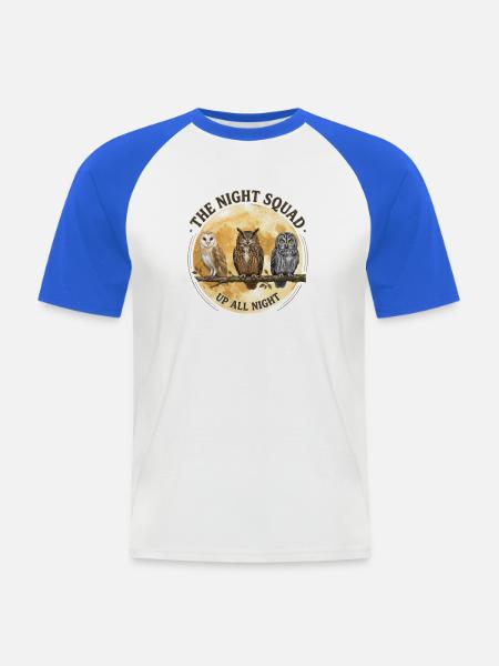 Drei Eulen unter dem Vollmond - Männer Baseball-T-Shirt - Weiß/Royalblau
