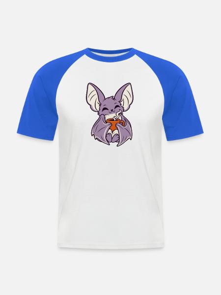 Kaffee-Fledermaus mit Becher - Männer Baseball-T-Shirt - Weiß/Royalblau