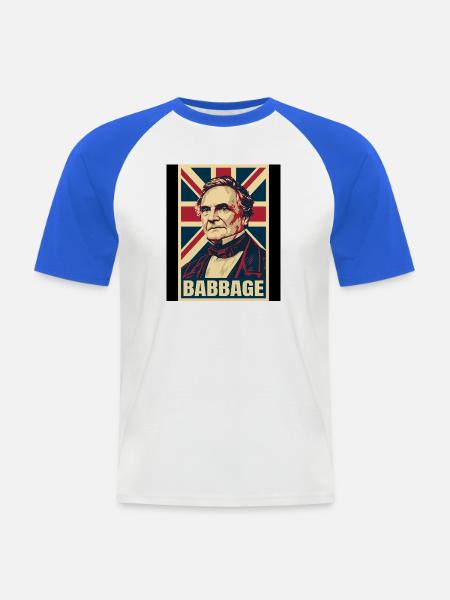 Charles Babbage UK Pop Art - Männer Baseball-T-Shirt - Weiß/Royalblau