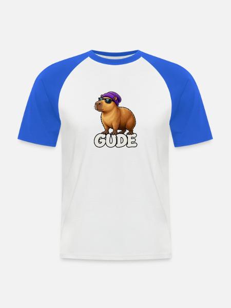 Gude Pelzheld mit Sonnenbrille - Männer Baseball-T-Shirt - Weiß/Royalblau